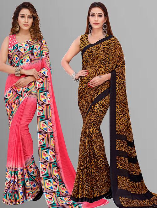 pack of 2 casual wear sarees with blouse - 21416759 - Very Small Image - 1