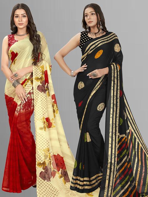  women pack of 2 casual wear combo sarees with blouse - 21416762 - Very Small Image - 1
