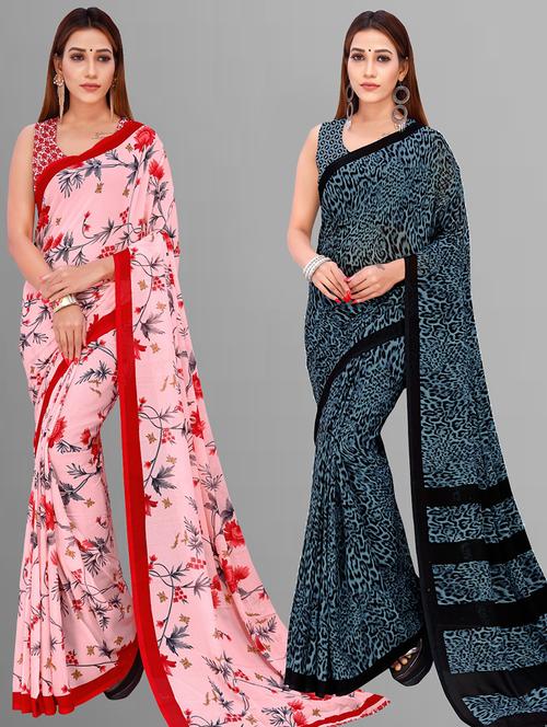 pack of 2 casual wear sarees with blouse - 21416840 - Very Small Image - 1