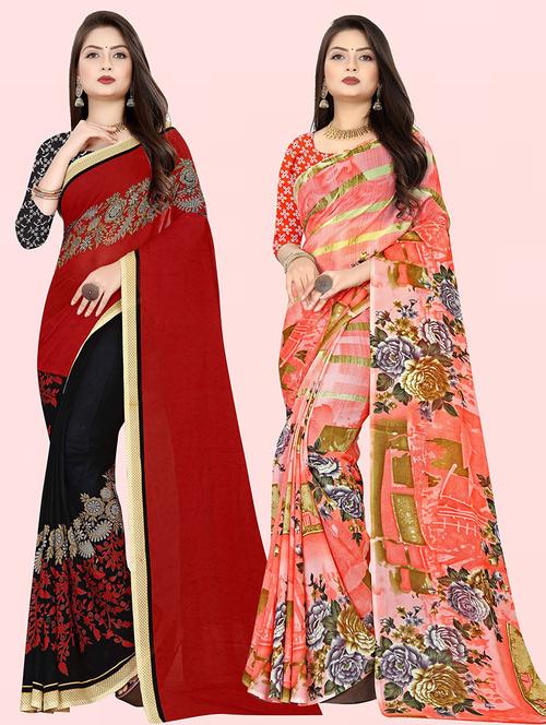  women pack of 2 casual wear combo sarees with blouse - 21416845 - Very Small Image - 1