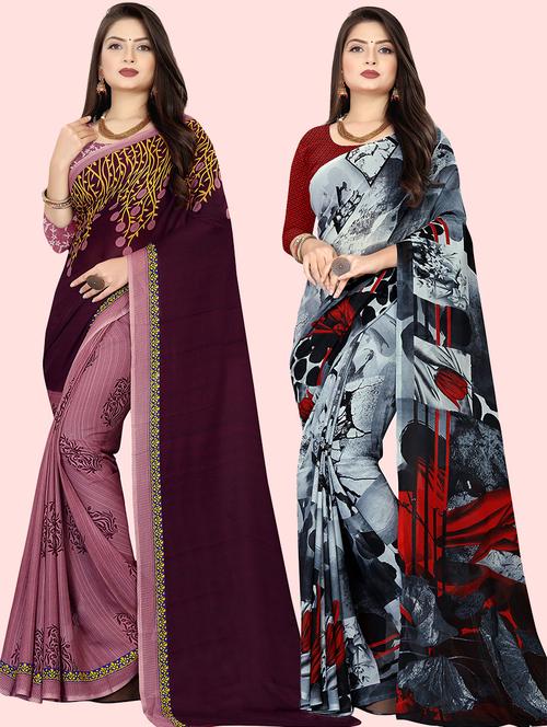 pack of 2 printed casual wear sarees with blouse - 21416857 - Very Small Image - 1