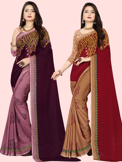  women pack of 2 casual wear combo sarees with blouse - 21416858 - Very Small Image - 1