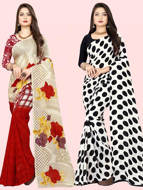  women pack of 2 casual wear combo sarees with blouse - 21416860 - Very Small Image - 1