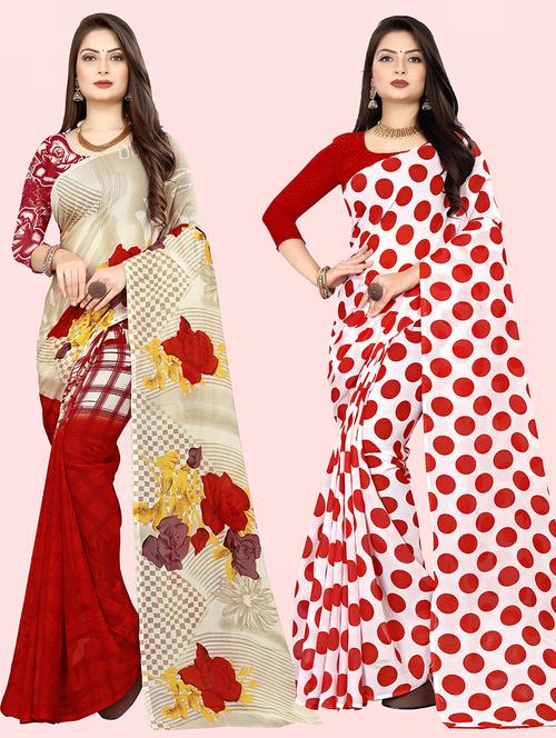 pack of 2 printed casual wear sarees with blouse - 21416862 - Very Small Image - 1