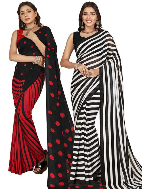 pack of 2 printed casual wear sarees with blouse - 21416863 - Very Small Image - 1