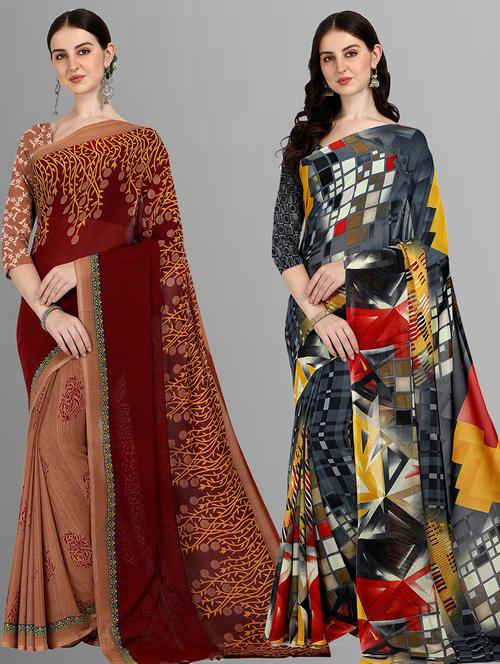 pack of 2 casual wear combo sarees with blouse - 21416883 - Very Small Image - 1