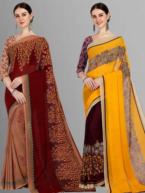  women pack of 2 casual wear combo sarees with blouse - 21416884 - Very Small Image - 1