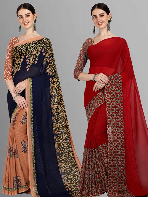  women pack of 2 casual wear combo sarees with blouse - 21416886 - Very Small Image - 1