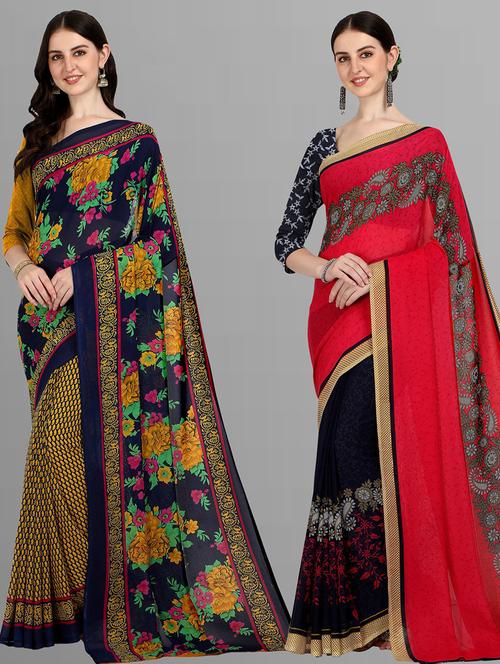 women pack of 2 casual wear combo sarees with blouse - 21416895 - Very Small Image - 1
