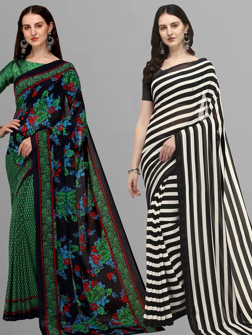 pack of 2 printed casual wear saree with blouse - 21416897 - Very Small Image - 1
