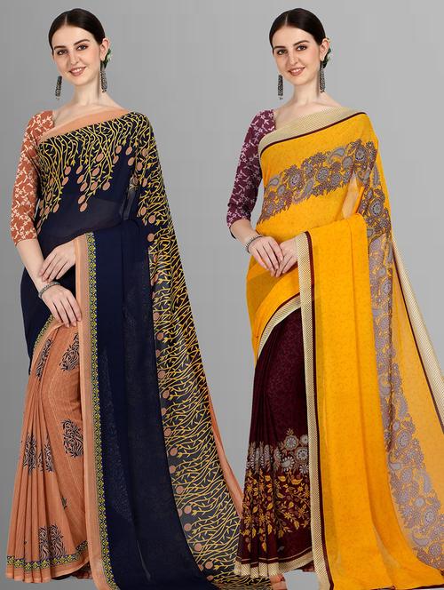  women pack of 2 casual wear combo sarees with blouse - 21416899 - Very Small Image - 1