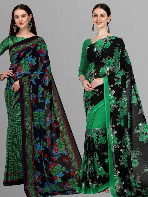 pack of 2 printed casual wear sarees with blouse - 21416901 - Very Small Image - 1