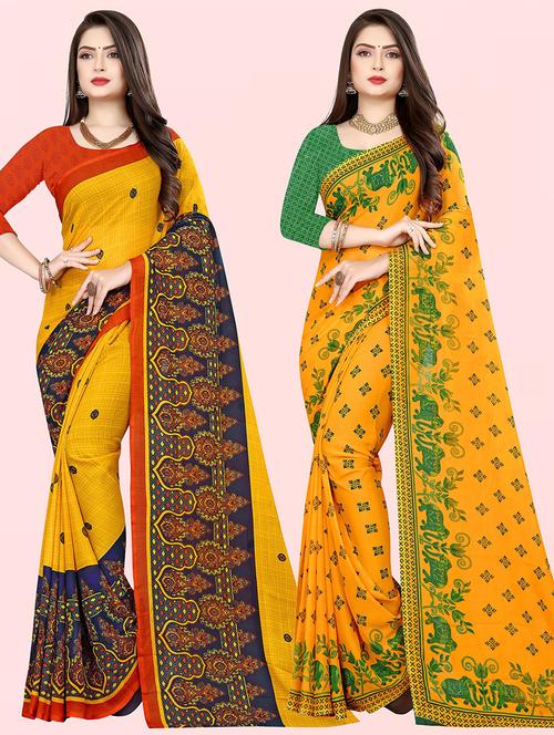 pack of 2 printed casual wear sarees with blouse - 21416906 - Very Small Image - 1