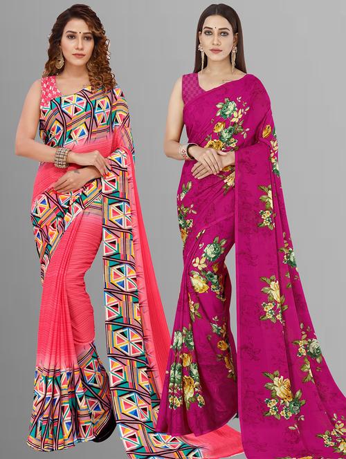 pack of 2 printed casual wear sarees with blouse - 21416907 - Very Small Image - 1