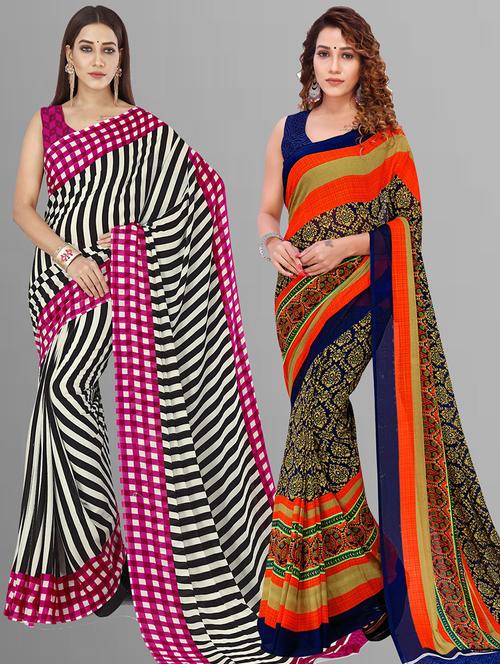  women pack of 2 casual wear combo sarees with blouse - 21416943 - Very Small Image - 1