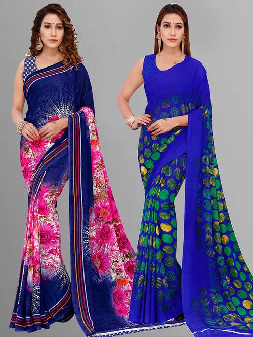pack of 2 printed casual wear sarees with blouse - 21417002 - Very Small Image - 1