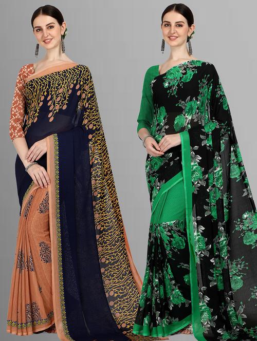  women pack of 2 casual wear combo sarees with blouse - 21417004 - Very Small Image - 1