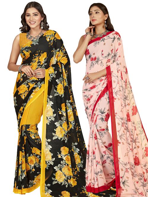 pack of 2 casual wear combo sarees with blouse - 21417009 - Very Small Image - 1