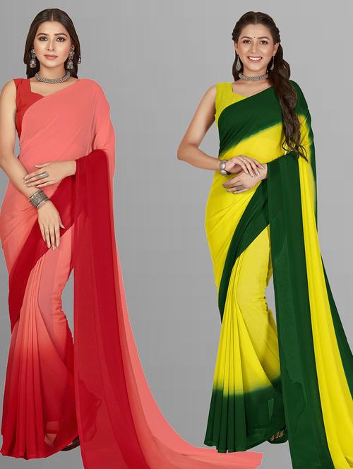  women pack of 2 casual wear combo sarees with blouse - 21417023 - Very Small Image - 1