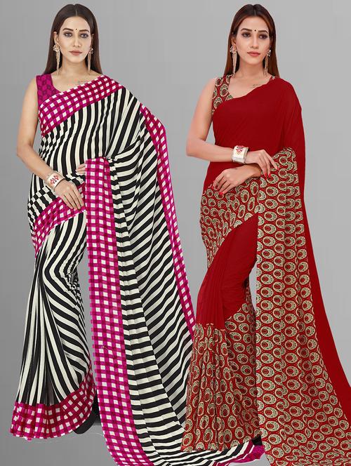 pack of 2 casual wear combo sarees with blouse - 21417030 - Very Small Image - 1