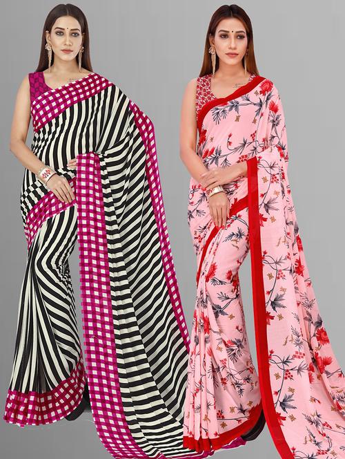  women pack of 2 casual wear combo sarees with blouse - 21417057 - Very Small Image - 1
