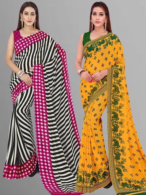  women pack of 2 casual wear combo sarees with blouse - 21417115 - Very Small Image - 1