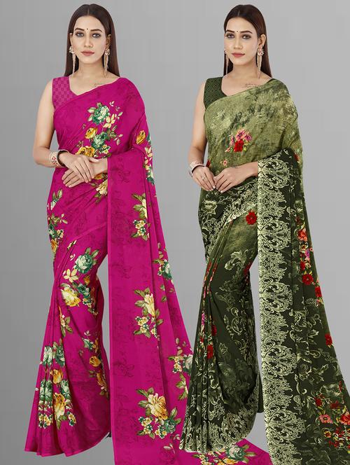 pack of 2 casual wear combo sarees with blouse - 21417118 - Very Small Image - 1