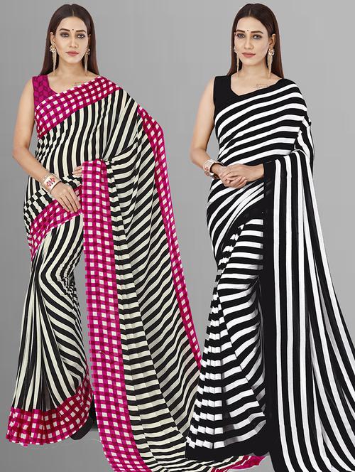 pack of 2 casual wear combo sarees with blouse - 21417126 - Very Small Image - 1