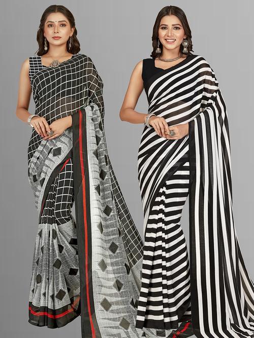 pack of 2 casual wear combo sarees with blouse - 21417141 - Very Small Image - 1