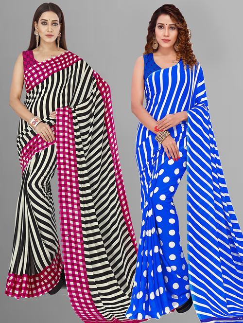  women pack of 2 casual wear combo sarees with blouse - 21417148 - Very Small Image - 1
