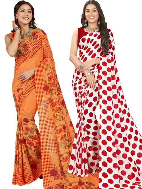 women pack of 2 casual wear combo sarees with blouse - 21417216 - Very Small Image - 1