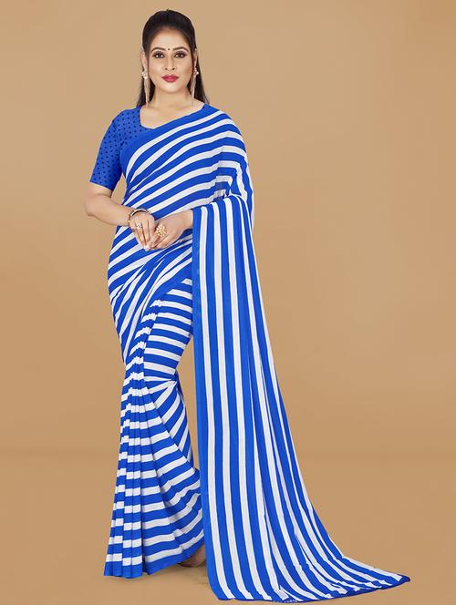 women blue printed saree with blouse - 21417230 - Very Small Image - 1