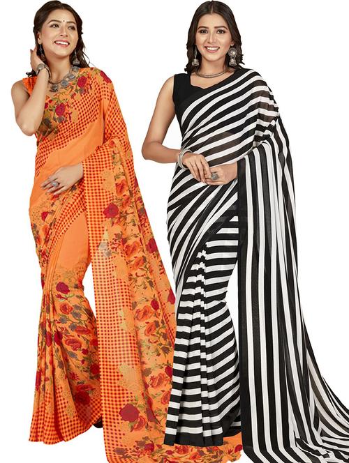 women pack of 2 casual wear combo sarees with blouse - 21417232 - Very Small Image - 1