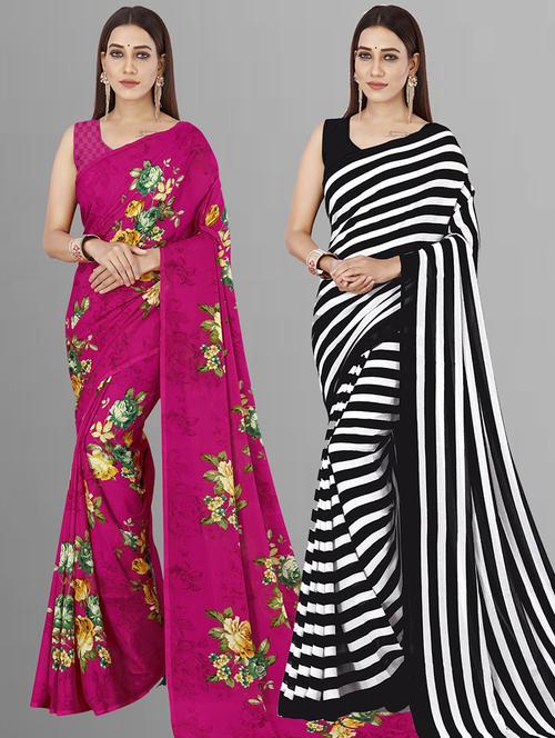 women pack of 2 casual wear combo sarees with blouse - 21417308 - Very Small Image - 1