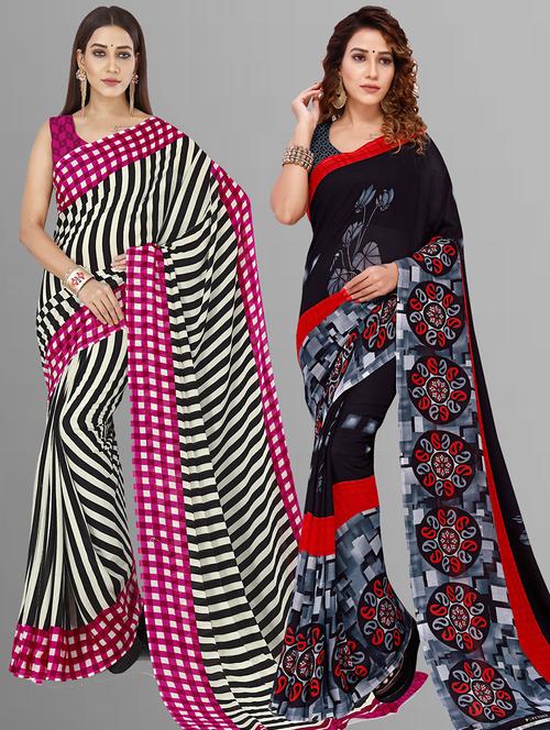 women pack of 2 casual wear combo sarees with blouse - 21417329 - Very Small Image - 1