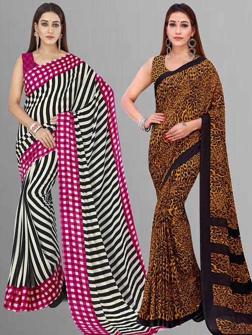 women pack of 2 casual wear combo sarees with blouse - 21417337 - Very Small Image - 1
