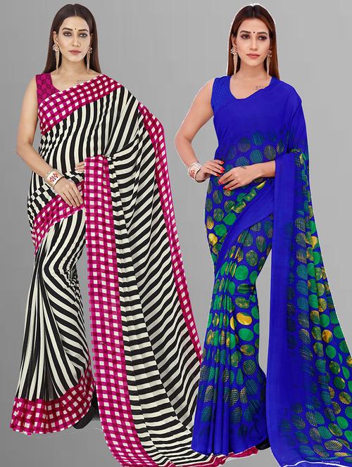 women pack of 2 casual wear combo sarees with blouse - 21417349 - Very Small Image - 1