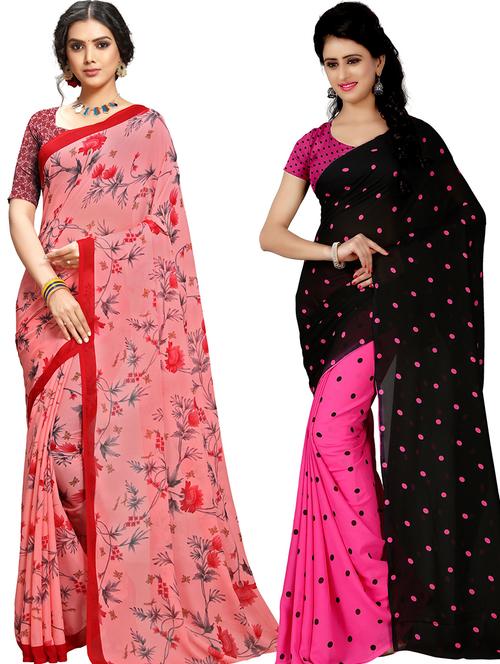 women pack of 2 casual wear combo sarees with blouse - 21417383 - Very Small Image - 1
