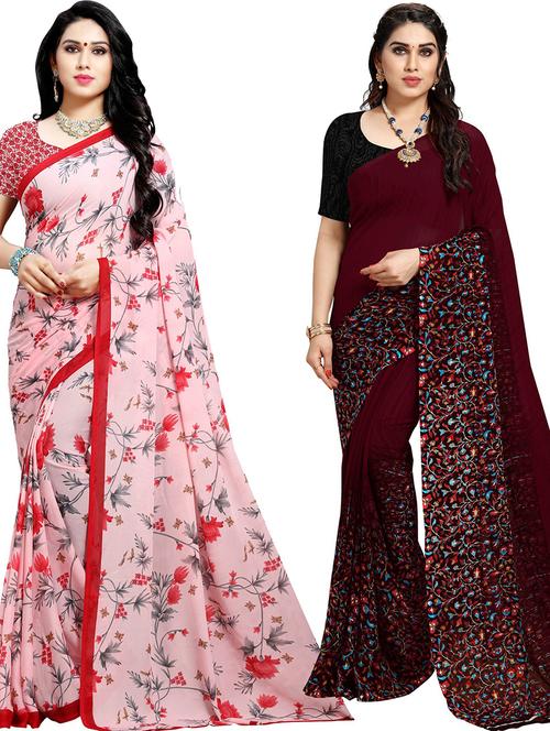 women pack of 2 casual wear combo sarees with blouse - 21417385 - Very Small Image - 1
