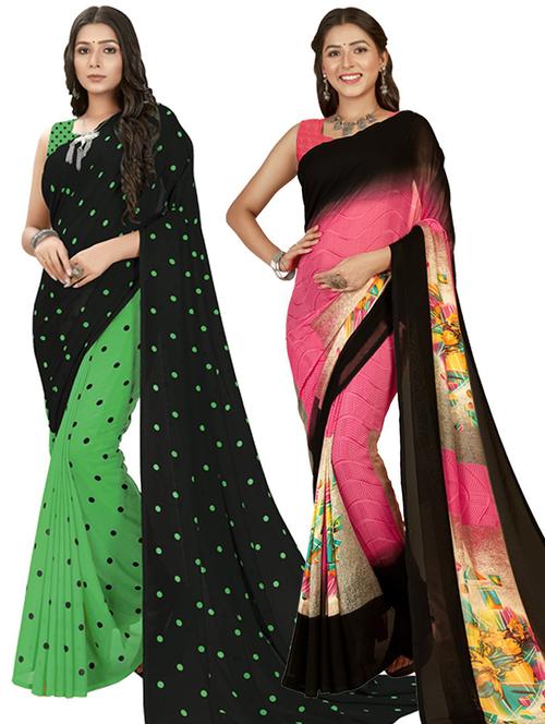 women pack of 2 casual wear combo sarees with blouse - 21417398 - Very Small Image - 1