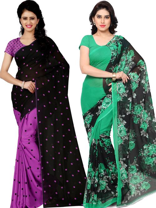 women pack of 2 casual wear combo sarees with blouse - 21417400 - Very Small Image - 1