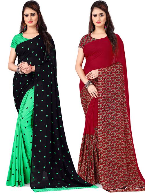 women pack of 2 casual wear combo sarees with blouse - 21417424 - Very Small Image - 1