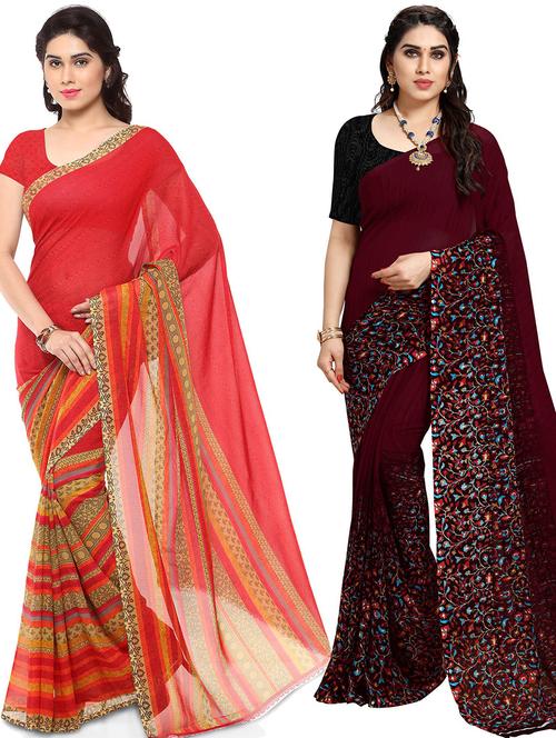 women pack of 2 casual wear combo sarees with blouse - 21417436 - Very Small Image - 1