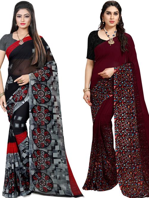 women pack of 2 casual wear combo sarees with blouse - 21417437 - Very Small Image - 1