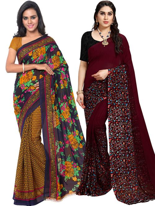 women pack of 2 casual wear combo sarees with blouse - 21417445 - Very Small Image - 1