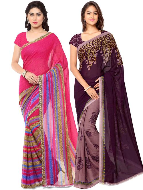 women pack of 2 casual wear combo sarees with blouse - 21417455 - Very Small Image - 1