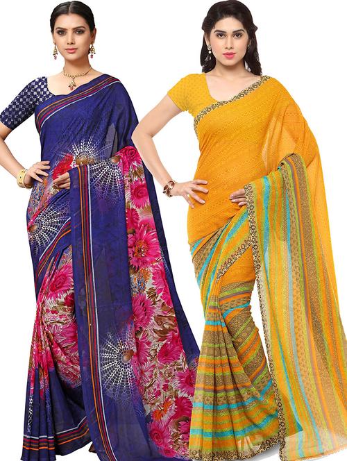women pack of 2 casual wear combo sarees with blouse - 21417463 - Very Small Image - 1