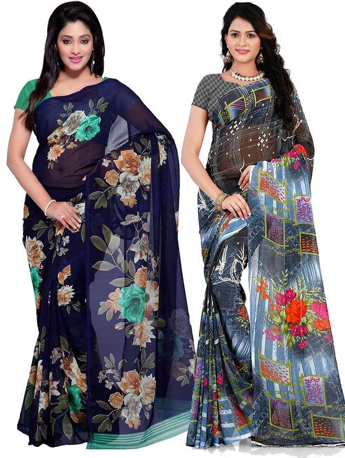 women pack of 2 casual wear combo sarees with blouse - 21417466 - Very Small Image - 1