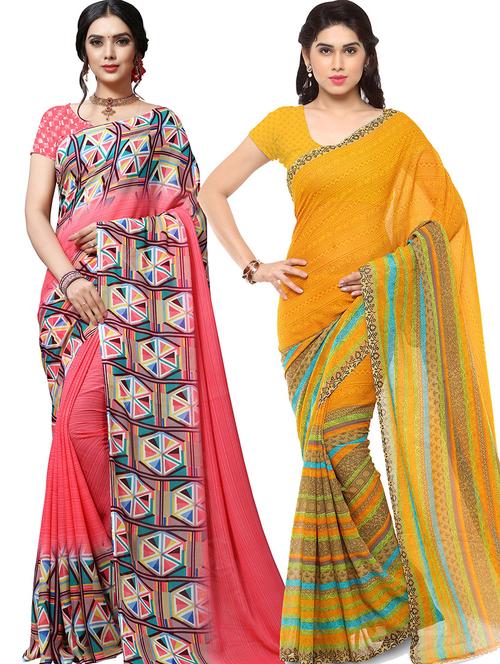 women pack of 2 casual wear combo sarees with blouse - 21417467 - Very Small Image - 1
