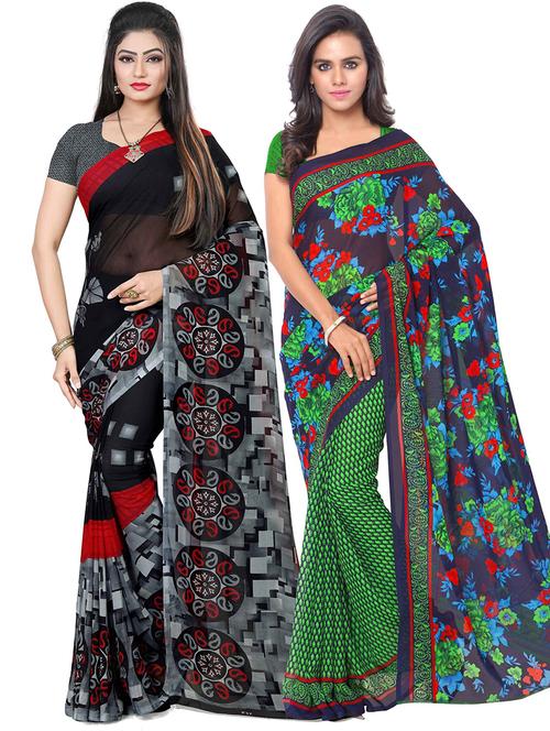 women pack of 2 casual wear combo sarees with blouse - 21417468 - Very Small Image - 1